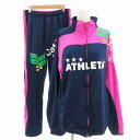 【中古】アスレタ ATHLETA スポーツウエア ジャージ セットアップ ジャケット ハイネック ジップアップ パンツ イージー L 紺 ネイビー ピンク /UD レディース 【ベクトル 古着】 250613