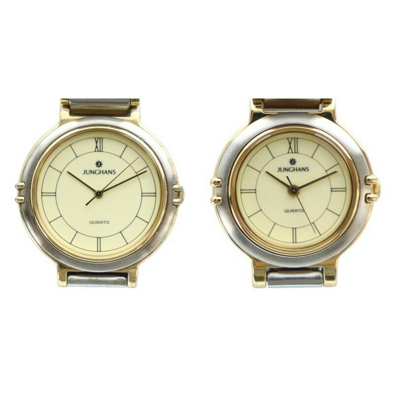 【中古】ユンハンス JUNGHANS 腕時計 ペアウォッチ クォーツ ローマン ロゴ ゴールド色 シルバー色 JE-514M JE-514L ■GY18 /MQ メンズ レディース 【ベクトル 古着】 250805
