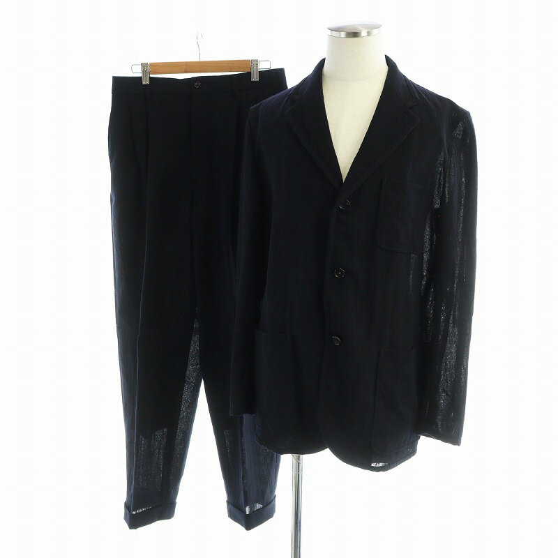 【中古】コムデギャルソンオム COMME des GARCONS HOMME AD1999 シングルスーツ セットアップ 上下 テーラードジャケット パンツ 背抜き 長袖 ジップアップ M 紺 ネイビー HJ-10057M ■GY18 /MQ メンズ 【ベクトル 古着】 250613