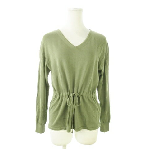 【中古】ヒューマンウーマン HUMAN WOMAN ニット セーター Vネック 長袖 コットン ウエストマーク リボ..