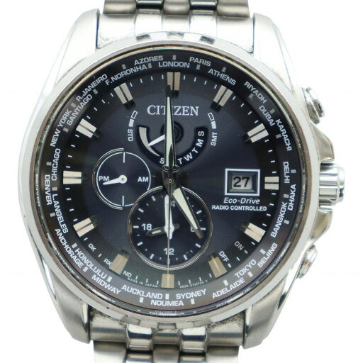 【中古】シチズン CITIZEN アテッサ ダブルダイレクトフライト 腕時計 ウォッチ 電波ソーラー 紺文字盤 ロゴ カレンダー付き デイト クロノグラフ シルバー色 H820-T021697 ■GY18 /MQ メンズ 【ベクトル 古着】 250628 【中古】シチズン CITIZEN アテッサ ダブルダイレクトフライト 腕時計 ウォッチ 電波ソーラー 紺文字盤 ロゴ カレンダー付き デイト クロノグラフ シルバー色 H820-T021697 ■GY18 /MQ メンズ 【ベクトル 古着】 250628