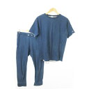 【中古】チャンピオン CHAMPION セットアップ 2点セット スウェット トレーナー 半袖 パンツ クロップド ロゴ 裏毛 リバースウィーブ M 青 ブルー /AO10 ■GY18 メンズ 【ベクトル 古着】 250701