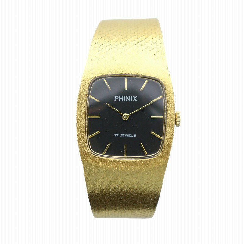 【中古】フィニックス PHINIX 腕時計 ウォッチ 手巻き 黒文字盤 17石 スクエア ゴールドカラー 金色 81-365 ■GY18 /MQ メンズ 【ベクトル 古着】 250630