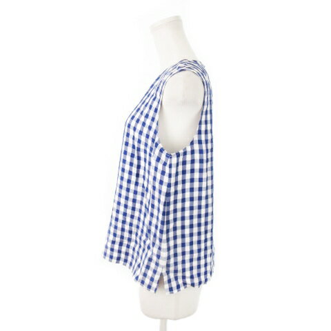 【中古】ユナイテッドアローズ UNITED ARROWS ブラウス ラウンドネック ノースリーブ チェック 青 ブルー 白 ホワイト /MN19 ■GY43 レディース 【ベクトル 古着】 250707