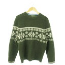 【中古】エディーバウアー EDDIE BAUER ニット セーター クルーネック 長袖 ノルディック柄 S 緑 カーキ /AO10 ■GY11 メンズ 【ベクトル 古着】 250709