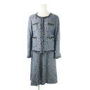 【中古】グリーンレーベルリラクシング ユナイテッドアローズ green label relaxing セットアップ スーツ ツイード ドッキングワンピース ノーカラージャケット 38 M 青 ブルー /CK1 ■GY18 レディース 【ベクトル 古着】 250708