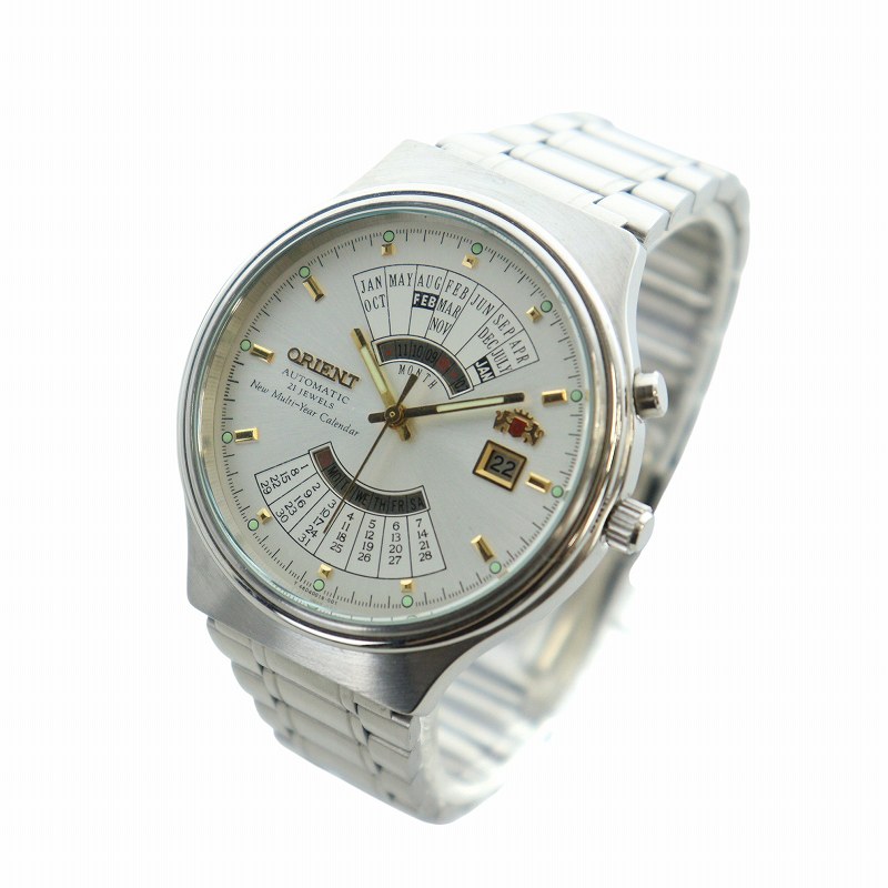【中古】オリエント ORIENT 腕時計 ウォッチ 自動巻き デイト マルチイヤーカレンダー 21石 白文字盤 シルバー色 48D701-91 ■GY18 /MQ メンズ 【ベクトル 古着】 250710