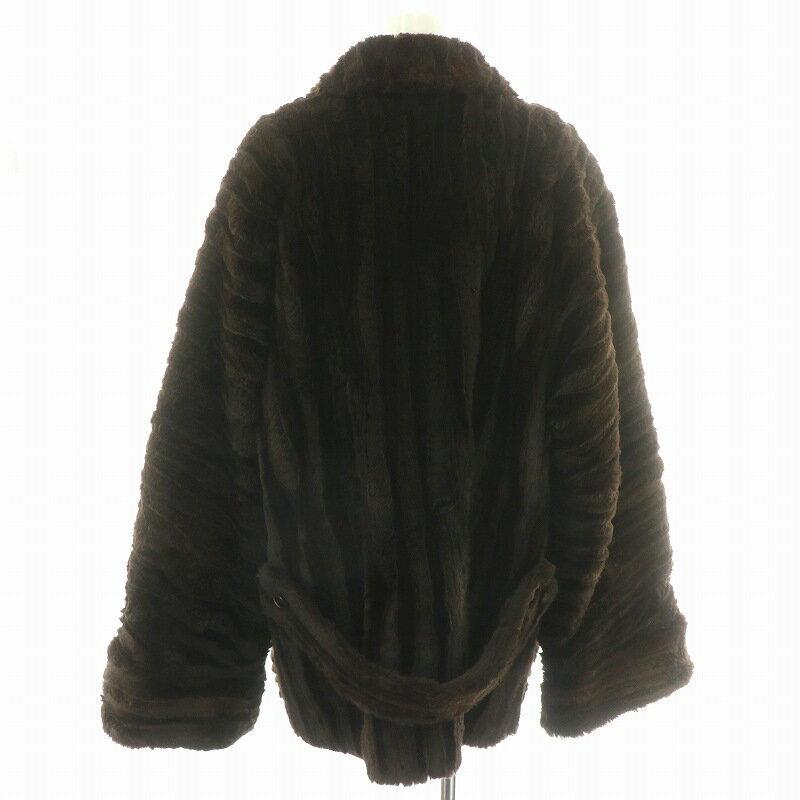 【中古】ファーコート ロング ラビット 毛皮 総裏地 大きいサイズ 茶 ブラウン /MP ■GY18 レディース 【ベクトル 古着】 250708