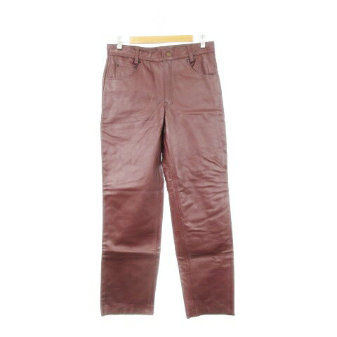 【中古】ホーンワークス HORN WORKS レザーパンツ ストレート ジェニュインレザー 本革 35 赤 ワインレ..