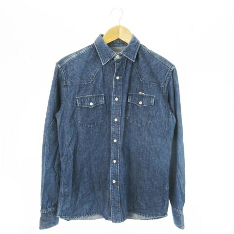 【中古】メゾンキツネ MAISON KITSUNE ウエスタンシャツ デニム ダンガリー 長袖 コットン S 紺 ネイビー /AO13 ■GY19 メンズ 【ベクトル 古着】 250723