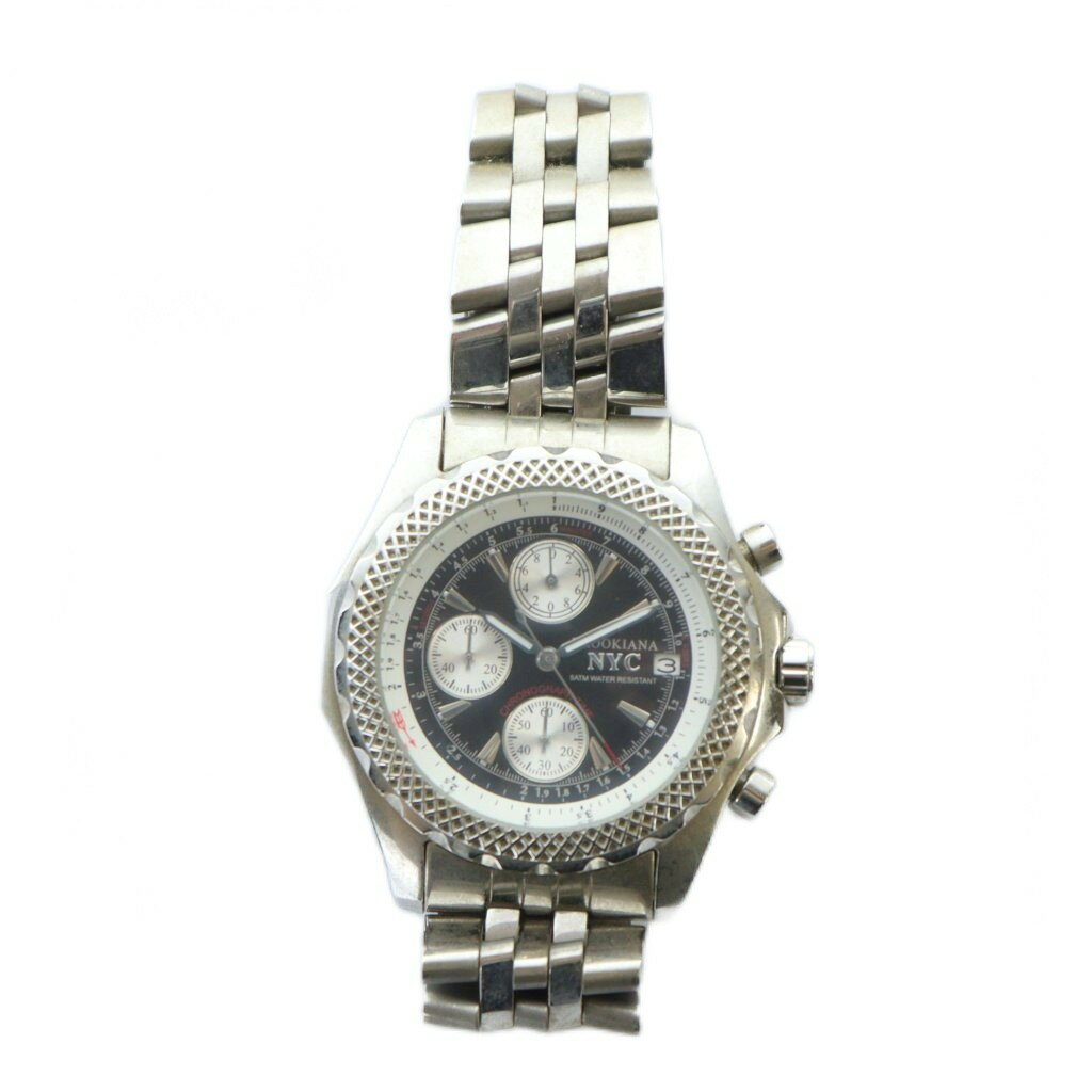 【中古】ブルッキアーナ BROOKIANA NYC ジャンク品 腕時計 ウォッチ クォーツ クロノグラフ カレンダー付き 黒文字盤 シルバー色 BA-1622 ■GY18 /MQ メンズ 【ベクトル 古着】 250826