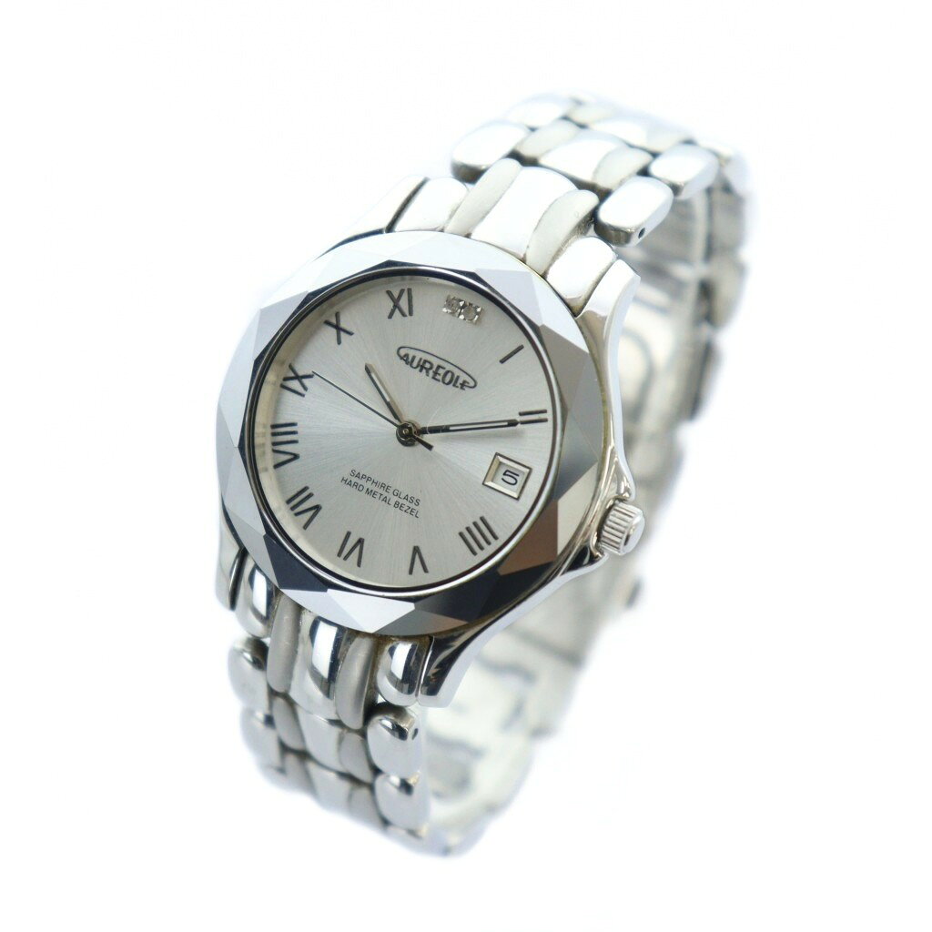 【中古】オレオール AUREOLE 腕時計 ウォッチ クォーツ カレンダー付き ロゴ ローマン シルバー色 SW-431M ■GY18 /MQ メンズ 【ベクトル 古着】 250806