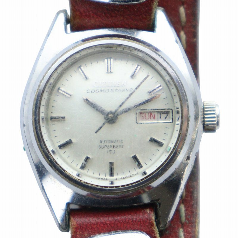 【中古】シチズン CITIZEN COSMO STAR V2 コスモスター V2 腕時計 ウォッチ 自動巻き デイデイト カレンダー付き レザーベルト シルバー色 4-660277 ■GY18 /MQ レディース 【ベクトル 古着】 250726のサムネイル