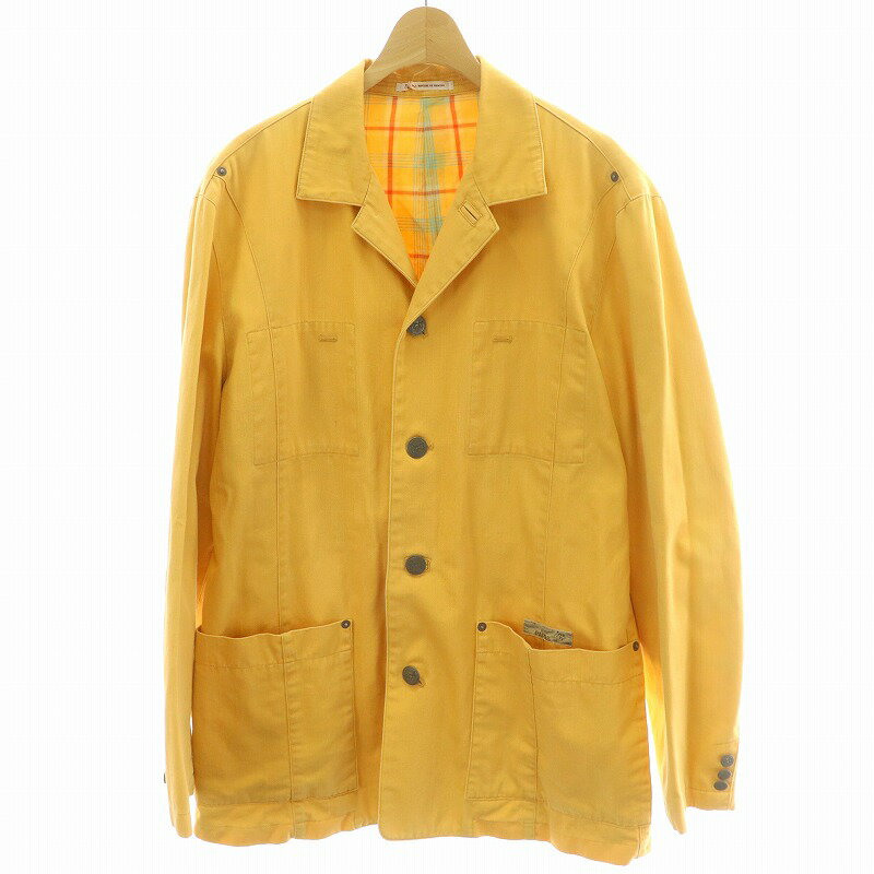【中古】パパス Papas カバーオール アウター ブルゾン テーラード チェンジボタン チェック柄 総裏地 48 M 黄 イエロー D0471FJM001 /MP ■GY11 メンズ 【ベクトル 古着】 250721