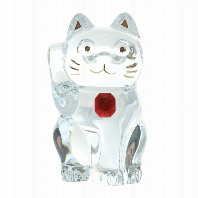 【中古】バカラ Baccarat フィギュリン 置物 まねき猫 レッドオクトゴン クリスタル ガラス ...