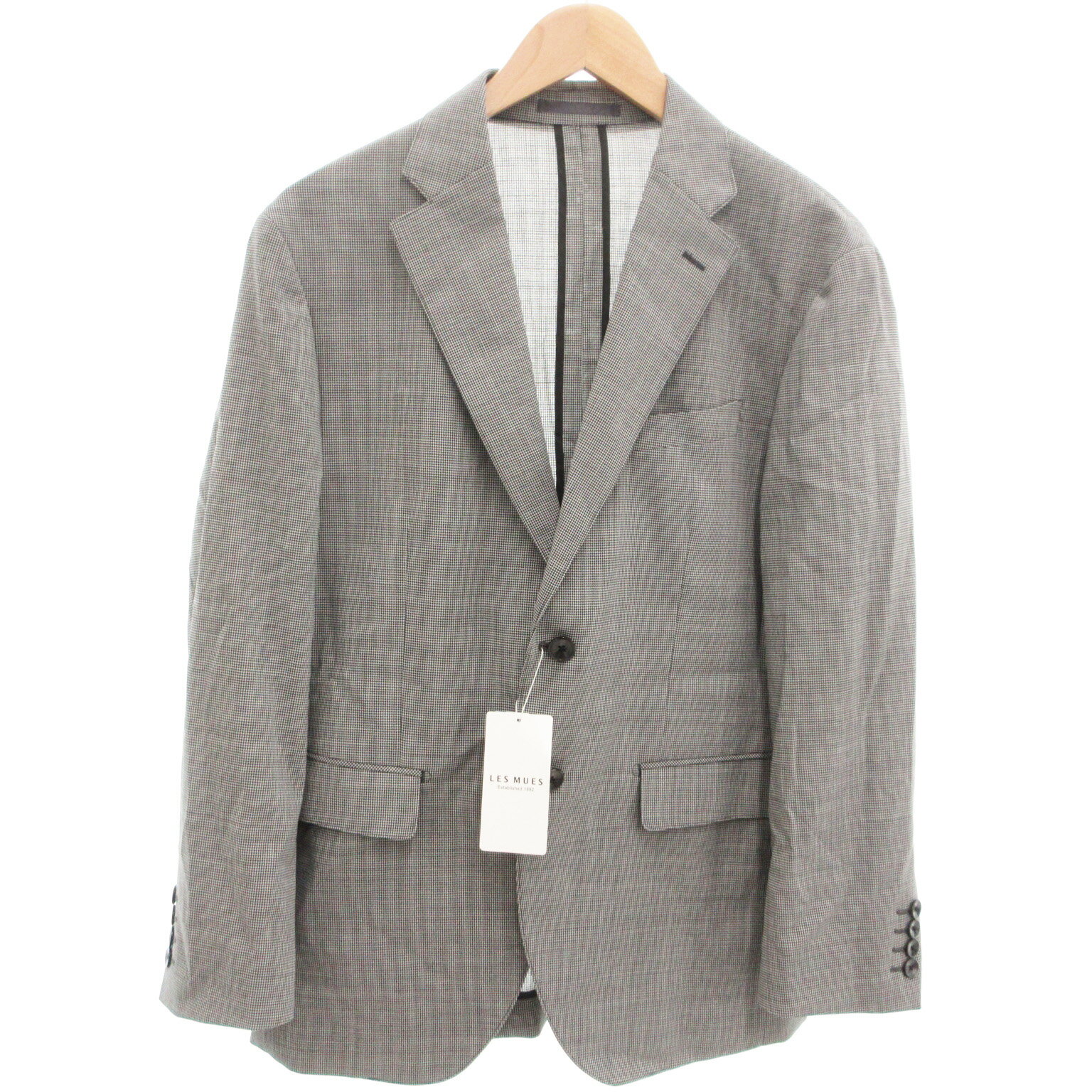 【中古】未使用品 レミュー LES MUES タグ付き エアクール テーラードジャケット シングル 2B 総裏地 センターベント 千鳥格子柄 AB4 白 ホワイト 黒 ブラック C231K510 /KR メンズ 【ベクトル 古着】 250804