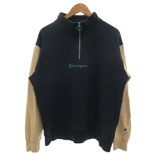 【中古】チャンピオン CHAMPION スウェット トレーナー ハーフジップ L 紺 ネイビー ベージュ /NU メンズ 【ベクトル 古着】 250909 【中古】チャンピオン CHAMPION スウェット トレーナー ハーフジップ L 紺 ネイビー ベージュ /NU メンズ 【ベクトル 古着】 250909