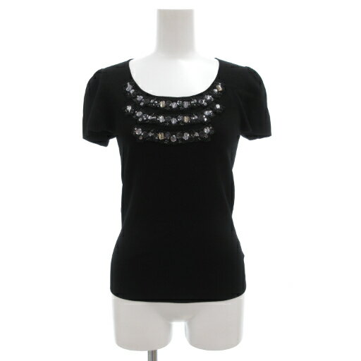 【中古】トゥービーシック TO BE CHIC ニット カットソー 半袖 2 黒 ブラック パフスリーブ スパンコー..