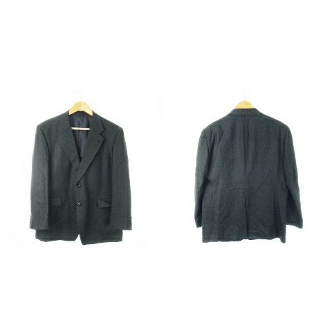 【中古】QUEENS WAY シングルスーツ 2点セット セットアップ テーラードジャケット 背抜き スラックス ストレート ストライプ 100 グレー /CK6 メンズ 【ベクトル 古着】 250820