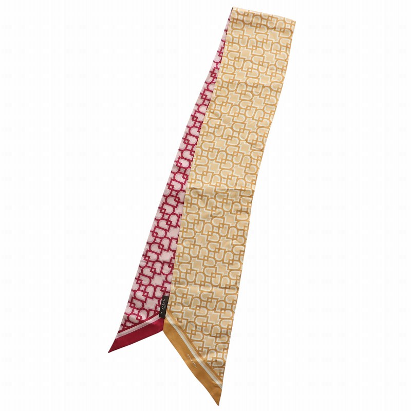 【中古】デルヴォー DELVAUX スカーフ 絹 シルク 総柄 ロゴ ピンク オレンジ /XZ ■GY19 レディース 【..