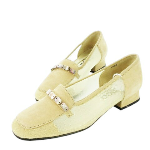 【中古】未使用品 コカ coca パンプス ローファー スリッポン スエード レザー 革 メッシュ切替 ポイントシェル 小さいサイズ 34.5 21.5cm ベージュ /CK24 ■GY18 レディース 【ベクトル 古着】 250818(4)