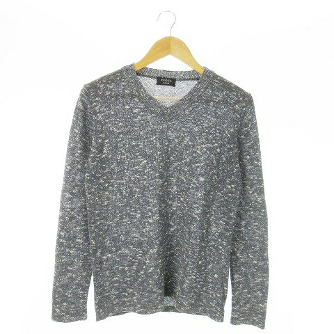 【中古】エポカ ウォモ EPOCA UOMO ニット セーター Vネック 長袖 ミックスカラー 透け感 46 S 紺 ネイビー /AO6 メンズ 【ベクトル 古着】 250827