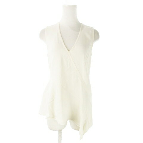【中古】プロエンザスクーラー PROENZA SCHOULER ブラウス Vネック ノースリーブ フリル アシンメトリー 0 S 白 ホワイト /AO21 レディース 【ベクトル 古着】 250827