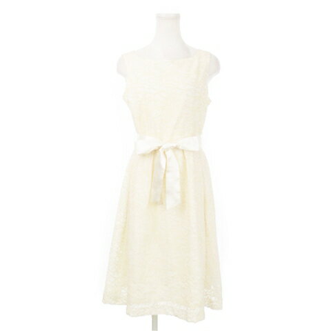 【中古】未使用品 カサ アミカ CASA AMICA ワンピース ひざ丈 ノースリーブ フリンジ刺繍 フラワー 花柄 サテンリボン ウエストマーク 9AR ベージュ /AH15 レディース 【ベクトル 古着】 250828