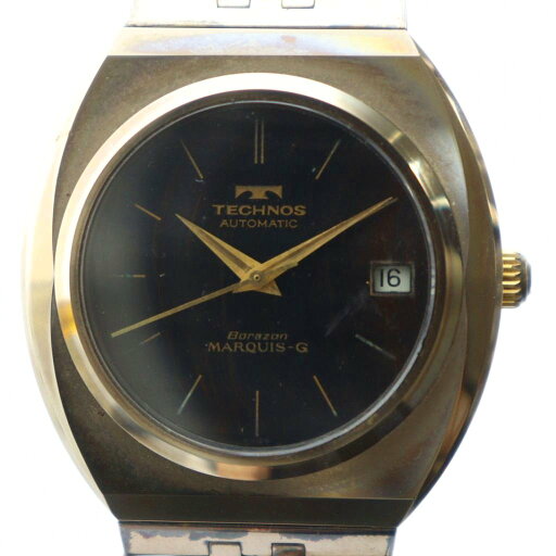 【中古】テクノス TECHNOS BORAZON MARQUIS-G ボラゾン マークイズG 腕時計 ヴィンテージ アンティーク ウォッチ 自動巻き デイト カレンダー付き 黒文字盤 ゴールドカラー 金色 ■GY18 /MQ メンズ 【ベクトル 古着】 250917 【中古】テクノス TECHNOS BORAZON MARQUIS-G ボラゾン マークイズG 腕時計 ヴィンテージ アンティーク ウォッチ 自動巻き デイト カレンダー付き 黒文字盤 ゴールドカラー 金色 ■GY18 /MQ メンズ 【ベクトル 古着】 250917