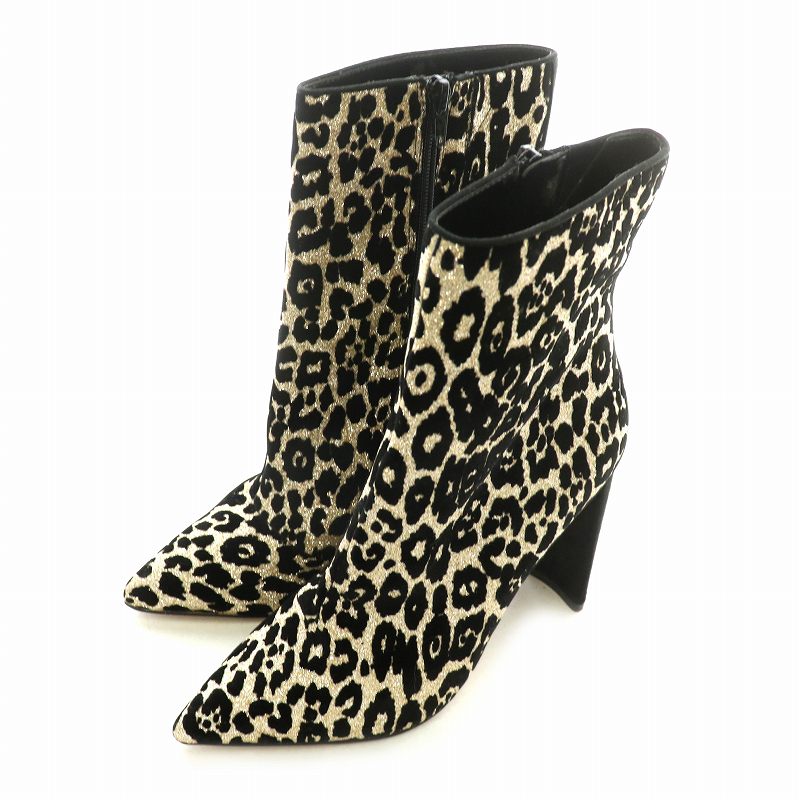 【中古】アルド ALDO ブーツ ブーティ ヒール サイドジップ ポインテッドトゥ ヒョウ柄 レオパード柄 ..