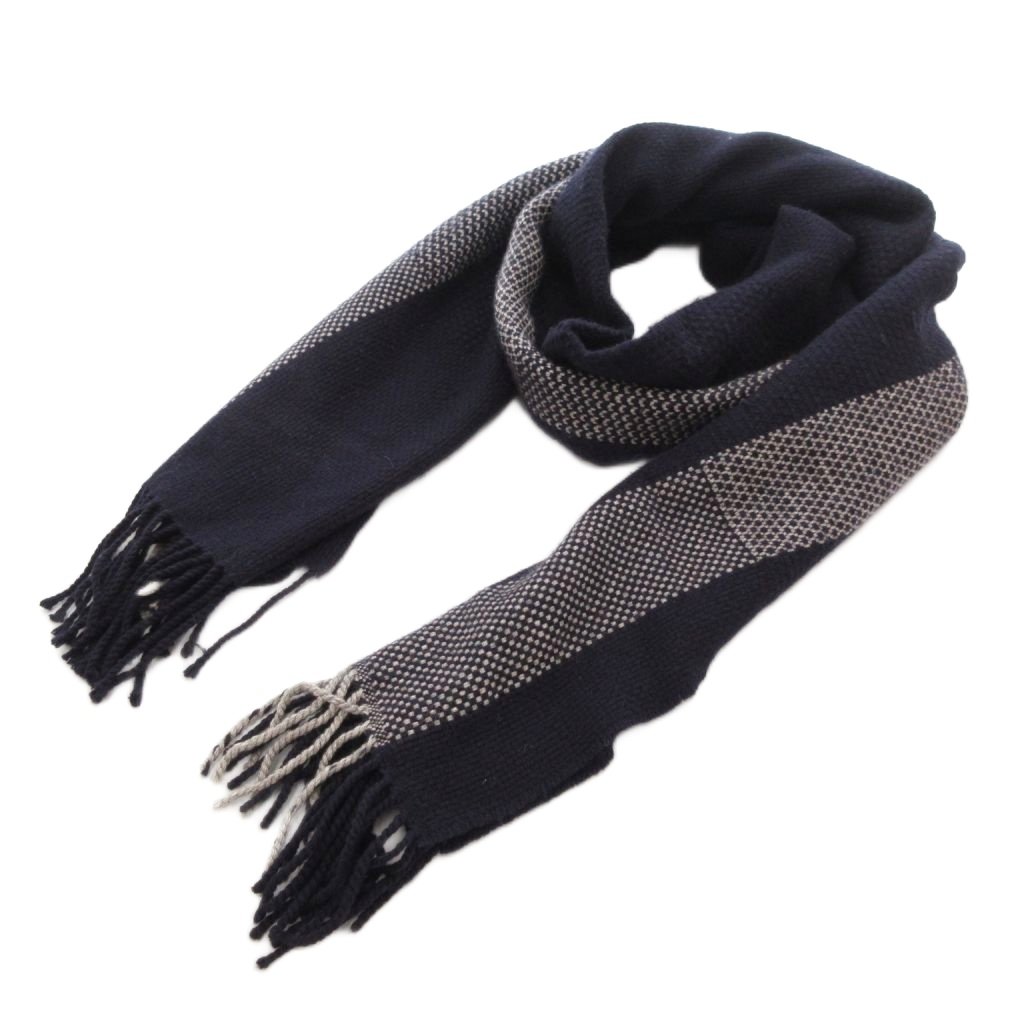 【中古】サルヴァトーレフェラガモ Salvatore Ferragamo マフラー ライン フリンジ 紺 ネイビー /JS ■G..