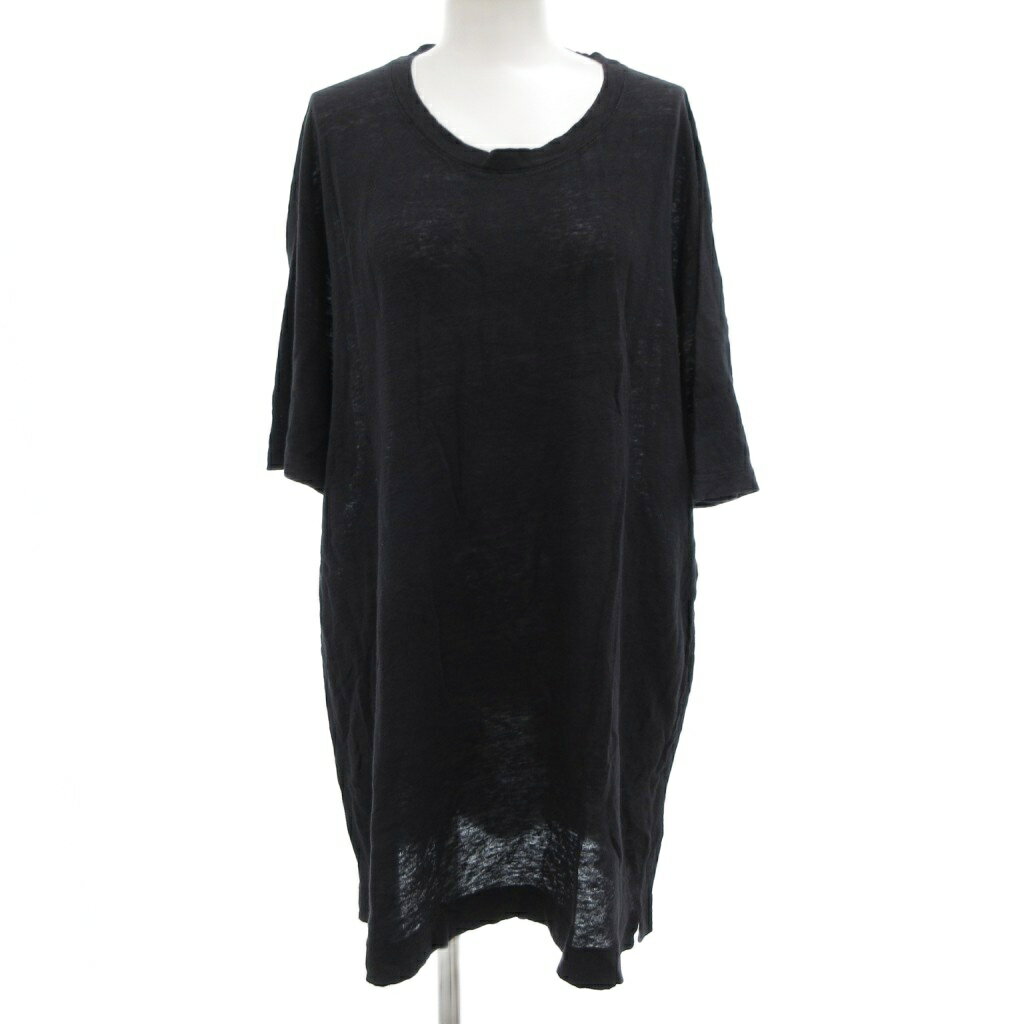 【中古】ボリオリ BOGLIOLI 美品 Tシャツ カットソー ロング丈 半袖 リネン XL 紺 ネイビー ■GY19 レディース 【ベクトル 古着】 250903