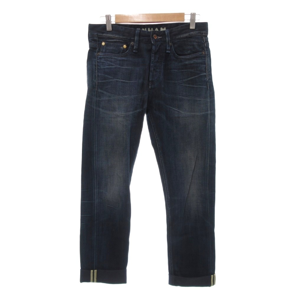 【中古】デンハム DENHAM RAZOR SLIM デニムパンツ ジーンズ USED加工 刺繍 革パッチロゴ 29 インディゴブルー /JS ■GY11 メンズ 【ベクトル 古着】 250908