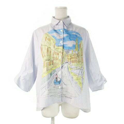 【中古】レスピーギ Respighi premiere シャツ 七分袖 オーバーサイズ ミシン刺繍 ストライプ タック 4..