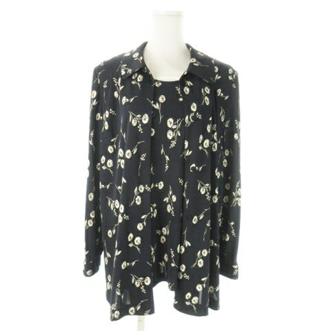 【中古】レリアン Leilian アンサンブル シャツ ブラウス 半袖 総柄 11 紺 ネイビー /AO6 ■GY44 レディ..