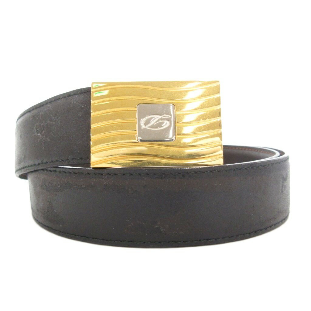 【中古】エステーデュポン S.T.DUPONT レザーベルト ロゴ 黒 ブラック ゴールドカラー /GV ■GY11 メンズ 【ベクトル 古着】 251004