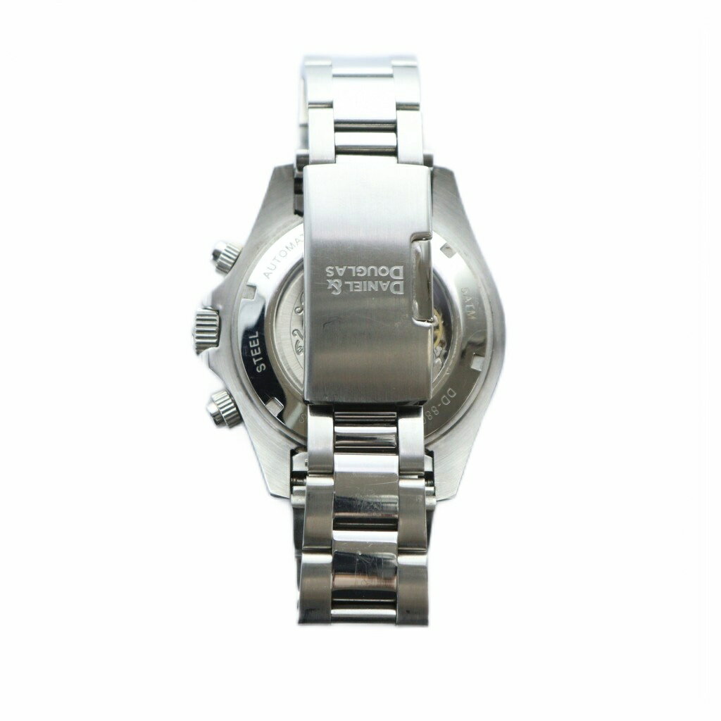 【中古】ダニエルダグラス DANIEL&DOUGLAS 腕時計 ウォッチ 自動巻き スケルトン 黒文字盤 クロノグラフ ロゴ シルバー色 DD-8802 ■GY18 /MQ メンズ 【ベクトル 古着】 250919