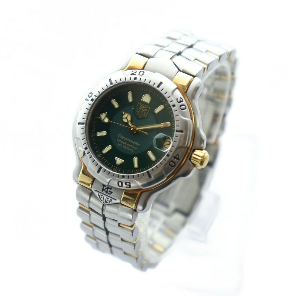【中古】タグホイヤー TAG HEUER 6000シリーズ WH5253-K1 クロノメーター 腕時計 ウォッチ 自動巻き デイト カレンダー付き シルバー色 緑文字盤 ■GY18 /MQ メンズ 【ベクトル 古着】 250928