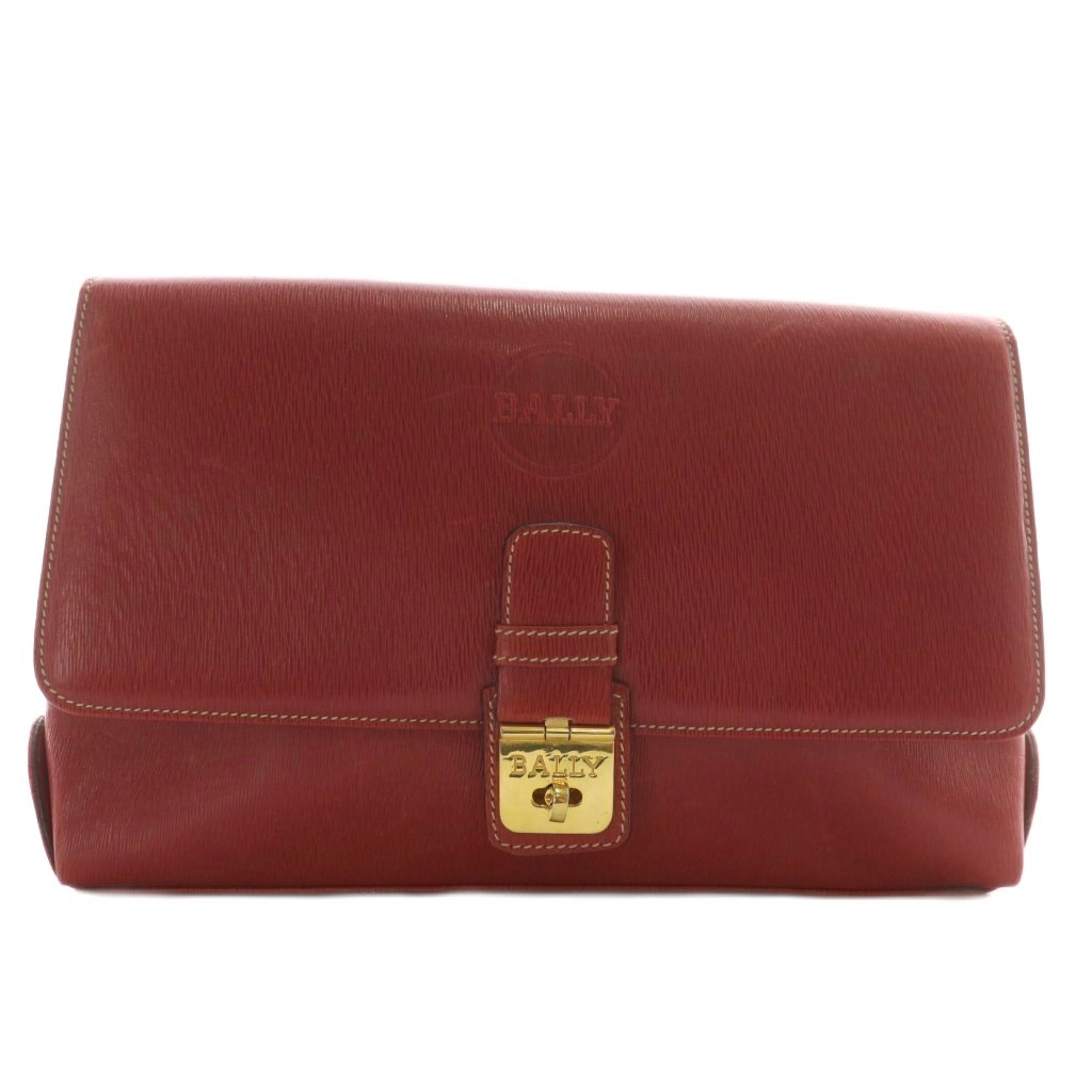【中古】バリー BALLY クラッチバッグ セカンドバッグ レザー ターンロック ロゴ ゴールド金具 赤 レッ..
