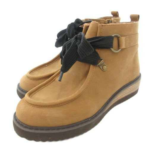 【中古】akakura ALAGE アカクラ チロリアン ショートブーツ スエードレザー 本革 22.5cm 茶 ブラウン ..