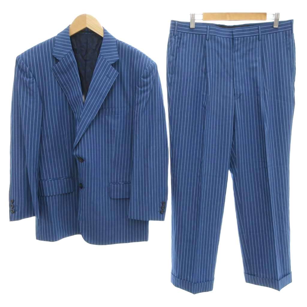 【中古】アリストン ARISTON SUPER 130'S セットアップ スーツ ジャケット パンツ 春夏 背抜き シングル ストライプ 青 ブルー /AE ■GY44 メンズ 【ベクトル 古着】 251108
