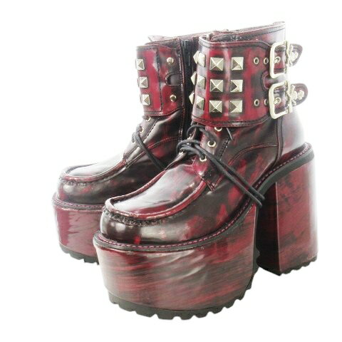 【中古】ヨースケ YOSUKE ショートブーツ レザー 革 ベルト バックル スタッズ レースアップ 外羽 ドク..