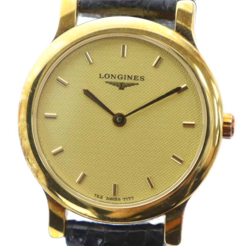 【中古】ロンジン LONGINES ジャンク品 腕時計 ウォッチ クォーツ ラウンド レザーベルト ロゴ ゴールド色 ■GY11 /MQ レディース 【ベクトル 古着】 251021