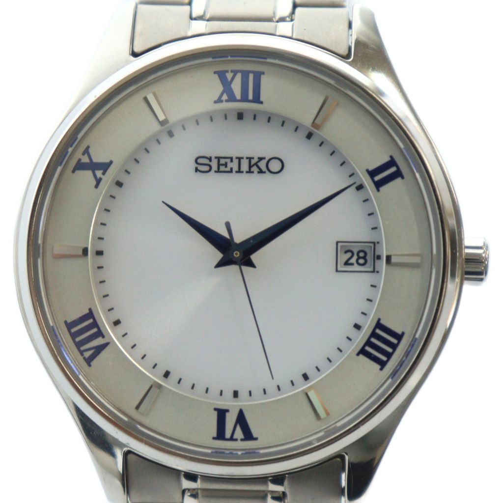 【中古】セイコー SEIKO V157-0CZ0 腕時計 ウォッチ ソーラー 白文字盤 ロゴ カレンダー付き ローマン シルバー色 ■GY18 /MQ メンズ 【ベクトル 古着】 251017