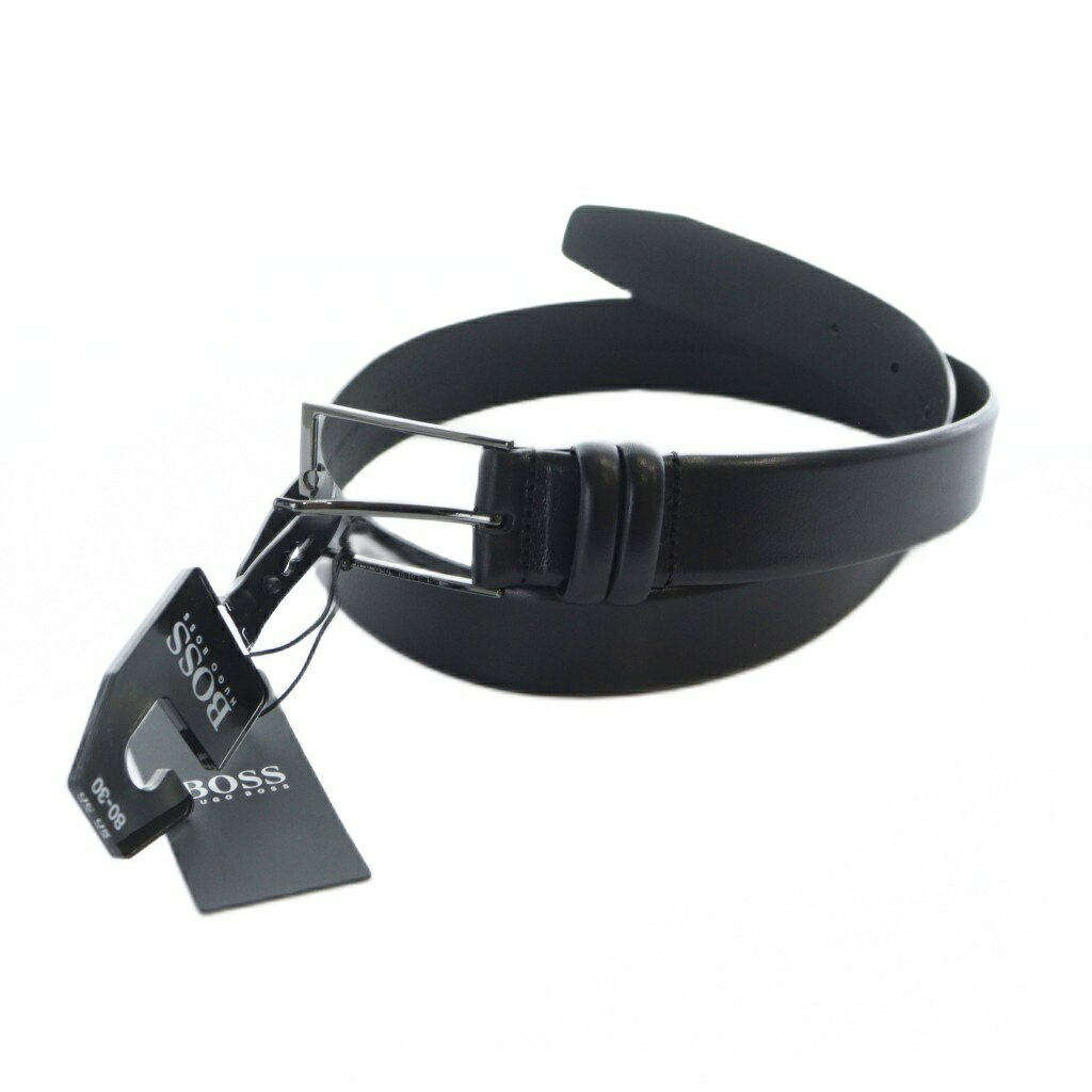 【中古】未使用品 ヒューゴボス HUGO BOSS ベルト レザー タグ付き ロゴ 牛革 80-30 黒 ブラック ■GY19 /MQ メンズ 【ベクトル 古着】 251022