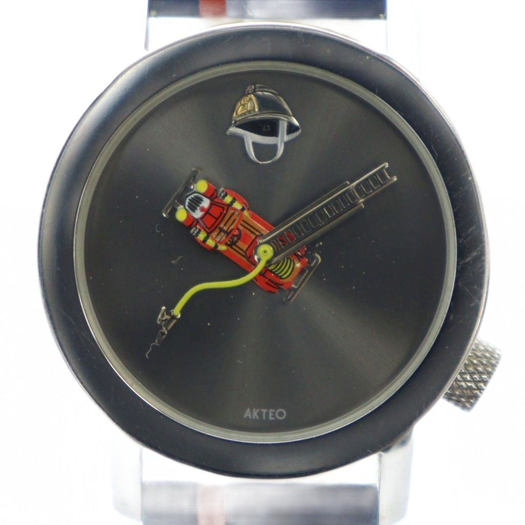 【中古】アクテオ AKTEO ファイヤーマン 消防士 腕時計 ウォッチ クォーツ レザーベルト シルバー色 ■GY17 /MQ メンズ 【ベクトル 古着】 251121