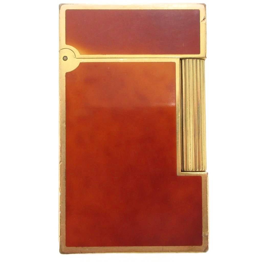 【中古】エステーデュポン S.T.DUPONT ジャンク品 ライン2 ガスライター ラッカー マーブル 茶 金色 ブ..