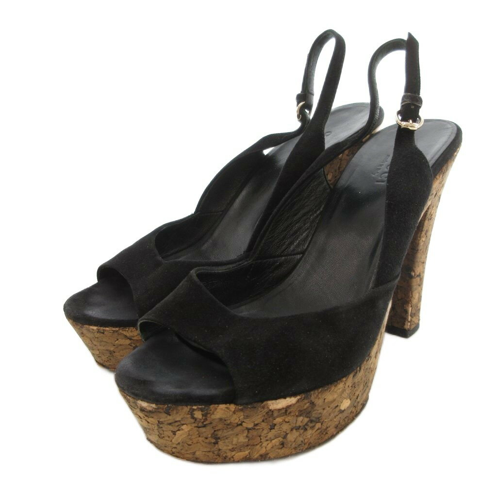 【中古】グッチ GUCCI コルク プラットフォーム スリングバック サンダル スエード 黒 ブラック ハイヒール /UO ■GY18 レディース 【ベクトル 古着】 251031