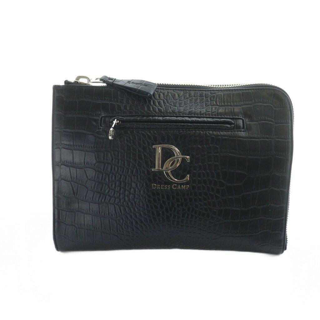 【中古】ドレスキャンプ DRESSCAMP クラッチバッグ セカンドバッグ レザー ロゴ L字ファスナー 黒 ブラ..