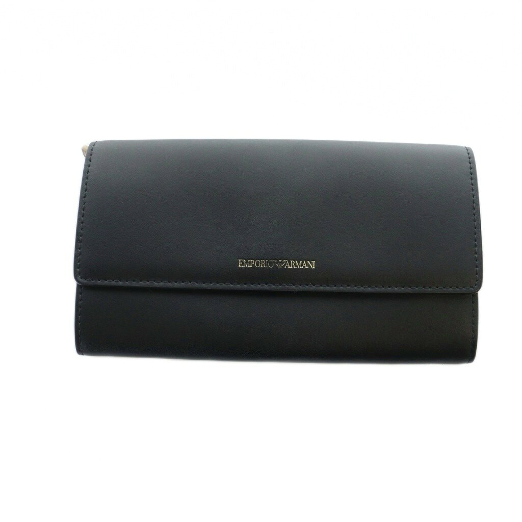 【中古】エンポリオアルマーニ EMPORIO ARMANI 長財布 ウォレット レザー ロゴ 黒 ブラック ■GY18 /MQ レディース 【ベクトル 古着】 251028